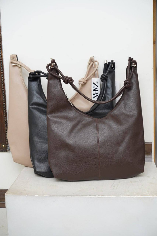 کیف اسلانچی گرهدار ZARA | کیف هوبو چرم نرم زنانه | ۳ رنگ بژ، قهوهای و مشکی